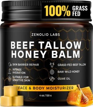 Beef Tallow for Skin Face – Tallow and Honey Balm for Face – Whipped Grass-Fed Moisturizer with Raw Honey & Beeswax – Hydrating Body Cream for Dry, Cracked and Sensitive Skin
