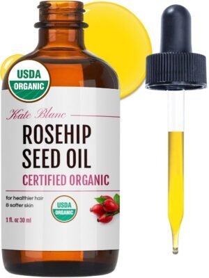Kate Blanc Cosmetics Rosehip Seed Oil for Face, 100% Pure Organic | Cold Pressed Unrefined Rose Hip Facial Oil for Skin, Hair & Gua Sha Massage (1oz)