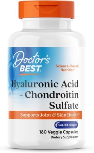 Doctor’s Best Hyaluronic Acid with Chondroitin Sulfate, Featuring BioCell Collagen, Non-GMO, Gluten Free, Soy Free, Joint Support, 180 Count (Pack of 1)
