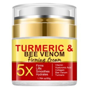 Grospe Turmeric & Bee Venom Face Cream, Natural Turmeric Face Firming Cream for Lifting Hydrating Day-Night Anti-Aging Moisturizer for Wrinkles, Fine Lines and Dryness – All Skin Types 1.764 Fl Oz