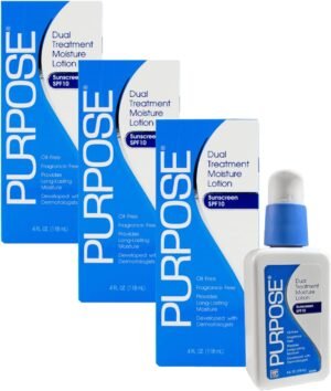 Purpose Dual Treatment Moisture Lotion with SPF 10 – Oil-Free, Fragrance-Free Daily Moisturizer for Sensitive Skin – 4 Fluid Oz. (Pack of 3)