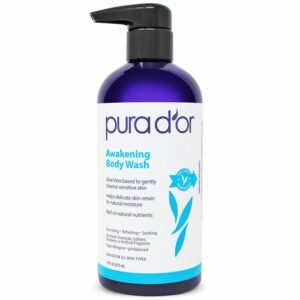 PURA D’OR 16 Oz Awakening Body Wash with Aloe Vera, Chamomile, Lavender, Tea Tree and Natural Nutrients – pH Balanced for Moisturized Soft, Fresh-Feeling Skin, All Skin Types, Men & Women