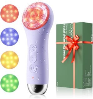 Face Scrubber Facial Cleansing Brush – Waterproof and Rechargeable Face Cleansing Brush with 4 LED Gentle Light, Cleansing, Exfoliating and Massaging, Electric Face Scrub Brush for Men & Women
