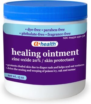 A+Health Healing Ointment Zinc Oxide 20%, Skin Protectant Barrier, 15 Oz Jar, Provides Relief and Treatment of Diaper Rash, Chafed Skin, Poison Ivy, Oak, Sumac for Adults and Babies, Fragrance Free