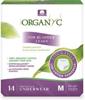 Organyc Bladder Control Underwear for Women – Organic Cotton Protective Underwear for Incontinence, Leak Protection, Odor Protection and Sensitive Skin, FSA/HSA Eligible, Medium, 14 Count