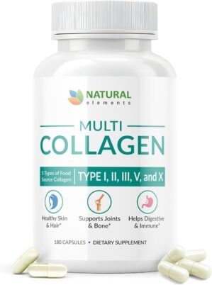 Multi Collagen 180 Protein Capsules – Type I, II, III, V, X Collagen Pills – Proprietary Blend of Eggshell, Chicken, Wild Fish & Grass-Fed Beef Collagen Peptides – 2025mg per serv