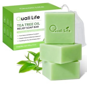 Tea Tree Soap Bar, 3 Pack – Deep Cleansing Face & Body Bath Bar with Witch Tea Tree Oil, Hazel, Coconut Oil & Sulfur Spring Extract, Antifungal Soap for Feet, 10.5 oz