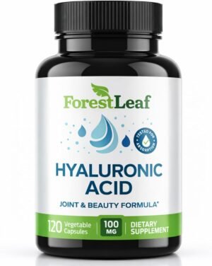 ForestLeaf Hyaluronic Acid Supplements | 100mg High Bioavailable Dietary Hyaluronic Acid Powder Capsules + 50mg VIT C | Supports Skin Hydration, Joint Lubrication, Anti-Aging, Hair & Nails | 120 Caps