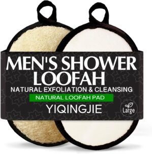 YIQINGJIE Natural Shower Loofah Sponge Exfoliating Body Scrubber，Natural Organic Beauty Exfoliating Loofah for Men and Women, Suitable for Cleansing Face Scrubber and Body Bath,Large Black(2 Pack)