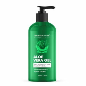 Majestic Pure Aloe Vera Gel for Face and Hair – with vitamin E, Soothes, Moisturizes, & Nourishes Skin & Hair, Soothes Sunburn | 8.5 Fl Oz