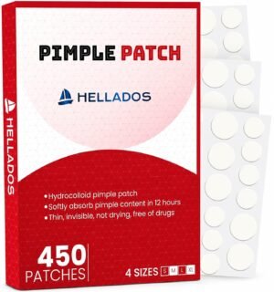 Hellados™ 450 Pimple Patches For Face, 4 Size Acne Patches, Hydrocolloid Zit Patches, Blemish Patches, Spot Stickers with Tea Tree Oil and Calendula Oil
