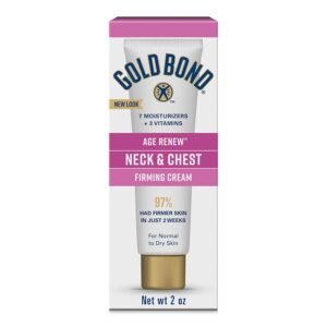 Gold Bond Age Renew Neck & Chest Firming Cream, 2 Oz, Hydrates, Renews, and Visibly Improves Firmness, Texture & Elasticity of Aging Skin, Non-Greasy, Dermatologist-Tested, Hypoallergenic, Unscented