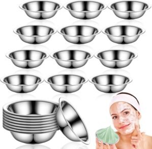 Teenyyou 12 Pcs Stainless Steel Facial Mask Mixing Bowl Set 6.3 Inches Wide Esthetician Supplies Facemask Bowl DIY Skin Care Mixing Tool Kit for Lady Women Home Beauty Salon Use