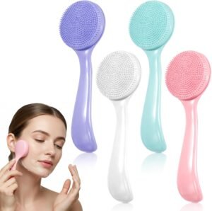 JJUNW 4 Pcs Silicone Face Brush for Cleansing, Waterproof Face Cleaning Scrubber Soft Bristles Wash Brush, Contour Faces Brushes Exfoliating Brushes for Blackheads Makeup Removal(Colorful)