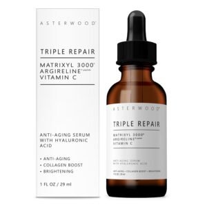 Asterwood Triple Repair Matrixyl 3000 + Argireline + Hyaluronic Acid + Vitamin C Serum for Face – Anti-Aging, Collagen Boosting, Hydrating – Fragrance-Free – 1 Fl Oz