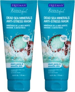 Freeman Anti-Stress Clay Facial Mask with Dead Sea Minerals, Balancing and Clearing Beauty Face Mask, 6 oz, 2 Pack