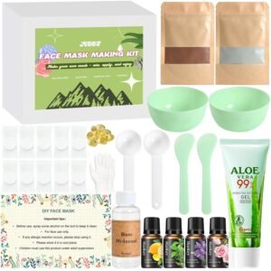 Jcoos Diy Face Mask Maker, Make Your Own Clay Mask for Face & Sheet Mask, Oil Control – Hydration Facemask Skincare, Face Mask Applicator, Mixing Bowl Set, Volcanic Ash, Essential Oils, Rose Hydrosol
