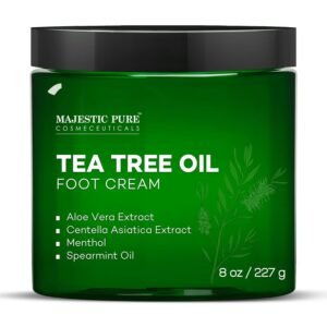 Majestic Pure Tea Tree Oil Foot Cream, Warming Cream – Calluses, Dry Cracked Feet, Hands, Heels, Elbow, Nails, and Knees – Softens & Moisturizes Skin – 8 oz