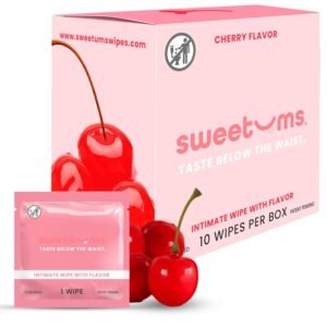 Sweetums Feminine Wipes For Women, Individually Wrapped – pH Balanced Flavored Intimate Wipes – Pack of 10 (Cherry)