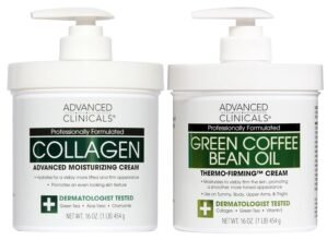 Advanced Clinicals Unscented Collagen Body Cream & Face Moisturizer + Green Coffee Bean Oil Thermo – Firming Body Cream For Women & Men Helps Reduce Appearance Of Cellulite Prone Skin & Dry Skin, 2pc