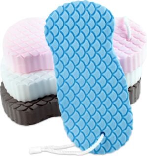 4-Pack Exfoliating Bath Sponges – Super Soft Shower Sponge Set for Adults & Kids, Gentle Dead Skin Remover, Assorted Colors (Pink, Blue, White, Gray)