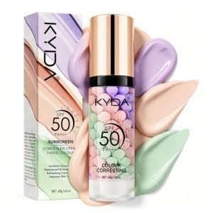 KYDA 3 In 1 Primer for Face Before Makeup,One Step Color Correcting Primer,SPF 50 PA+++ Color Correcting Serum, Moisturizing Makeup Sunscreen Primer, Oil Control Skin Corrector