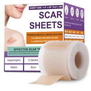 Silicone Scar Sheets, Medical Grade Silicone Scar Tape for Surgical, Hypertrophic, Keloid, C-Section, Burn, Old & New Scars, Reusable Professional Scars Removal Sheets (1.6″X 59″ Roll-1.5M)