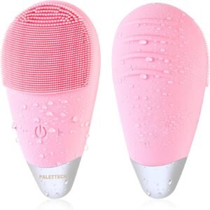 Facial Cleansing Brush, Rechargeable Silicone Face Scrubber with 5 Cleansing Modes, Portable Vibrating Exfoliator Scrubber for Deep Cleaning, Waterproof Face Brush for Women(Pink)