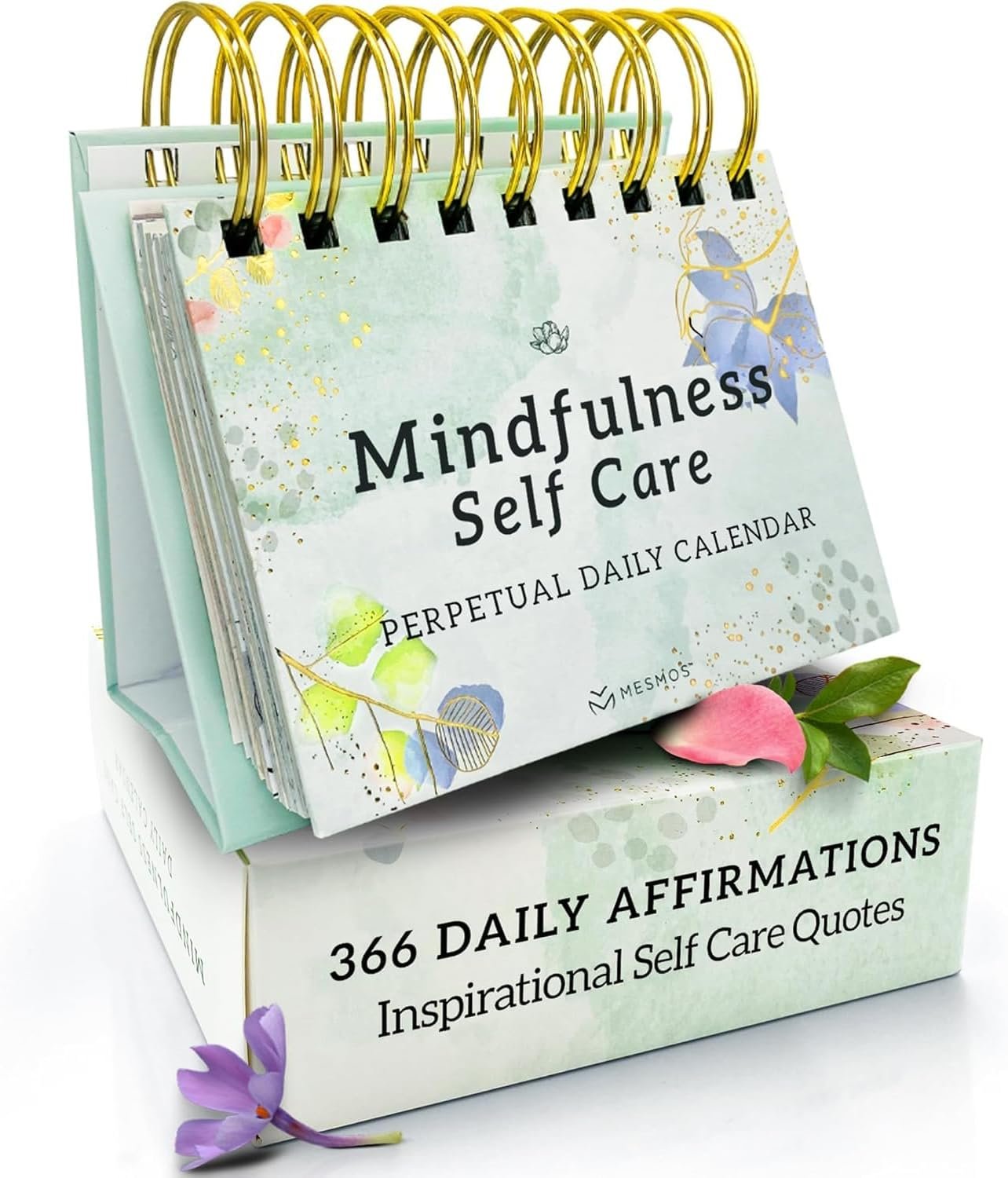 MESMOS Mindfulness Perpetual Flip Calendar with 366 Daily Affirmations – Self Care Gifts for Women, Teacher Appreciation, Inspirational Office Desk Decor, Stress Relief Desk Accessory Gift for Women