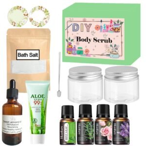 Body Scrub Making Kit- Make Your Own Salt Body Scrub set with Almond Oil, Essential Oils, Moisturizing and Exfoliating Dry Skin, Hand, Foot, DIY Organic Body Scrubs Gifts For Women & Men