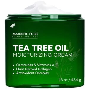 Majestic Pure Tea Tree Oil Moisturizing Cream – Body, Foot & Face Moisturizer – With Ceramides, Vitamins A E & Vegan Collagen – For Dry Skin, Oily Skin, & Appearance Of Wrinkles – 16 oz