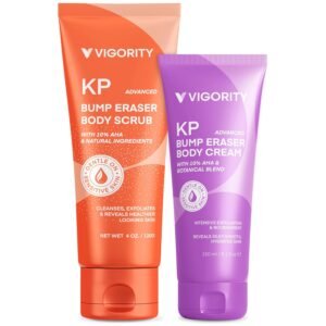 KP Bump Eraser Body Scrub & Keratosis Pilaris Lotion Set with 10% AHA + BHA – Strawberry Legs Treatment for Women & Man – Exfoliates & Deeply Hydrates for Smoother Healthy-Looking Skin