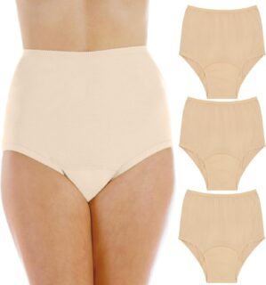 Wearever Women’s Cotton Comfort Incontinence Panties for Bladder Control with Regular Absorbency – Reusable & Washable Leak Proof Underwear 150 ml (Pack of 3) (Beige) (L) (Fits Hip Sizes: 41-42″)