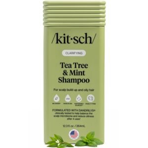 Kitsch Clarifying Tea Tree & Mint Liquid Shampoo for Women & Men – Clarifying Shampoo with Peppermint & Tea Tree Oil for Oily Hair & Scalp Buildup – Clean Color-Safe Hair Care, Made in USA – 12.3 oz