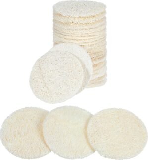 Nogeqi 20 Pcs Natural Loofah Sponge Pads for Washing Face, Exfoliating Body Face Scrub Pads for Makeup & Dead Skin Masks Removal, Exfoliating Face Pad for Women Men Cleansing Skin(2.17 Inch)