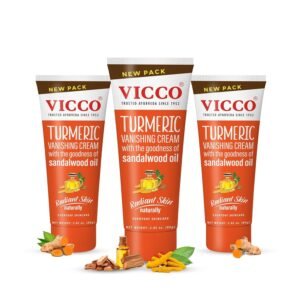 Vicco Turmeric Vanishing Cream with Sandalwood Oil 70 Year Legacy of Ayurveda, with Turmeric for Daily Skincare, Lightweight Formula, Vegan, 100% Natural – 2.82 oz (3 Pack)