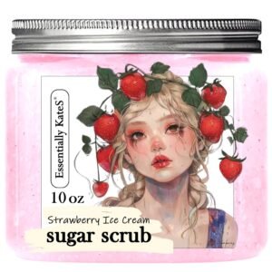 Strawberry Ice Cream Sugar Scrub 10 oz – Natural Strawberry Formula – Deliciously Fragrant, Refreshing, and Skin-Polishing Care – The Best Stocking Stuffer