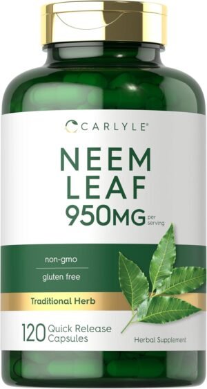 Carlyle Neem Leaf | 950mg | 120 Powder Capsules | Non-GMO and Gluten Free Formula | Value Size | Traditional Herbal Supplement | Azadirachta Indica