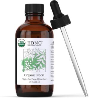 HBNO Organic Neem Oil – 4 oz (120ml) Value Size – Ideal for Face wash, Lotions, Skincare, and Hair Care Products (Glass Bottle)