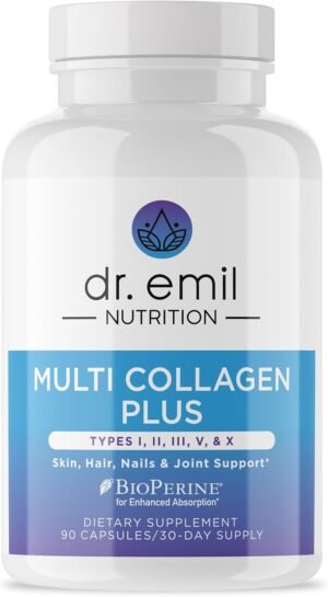 Dr. Emil Nutrition Multi Collagen – Hydrolyzed Collagen Supplement – Types I, II, III, V & X – Hair, Skin, Nails & Joint Support – Non-GMO & Gluten-Free – 90 Capsules