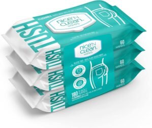 Nice ‘N Clean Adult Flushable Wipes (3 x 60 Count) | Personal Cleansing Wipes Made from Plant-Based Fibers | Infused with Aloe & Vitamin E