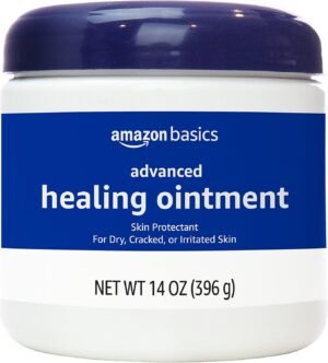 Amazon Basics Healing Ointment & Skin Protectant for Dry & Cracked Skin, Chapped Lips, Minor Cuts and Scrapes, Moisturizing Barrier Cream, Fragrance Free, 14 oz, 1-Pack