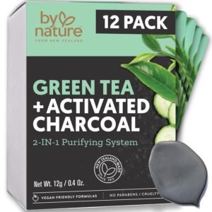By Nature Green Tea + Activated Charcoal Face Mask – Deep Cleanse & Purify Pores, 2-Step Mask Kit for All Skin Types (Pack of 12)