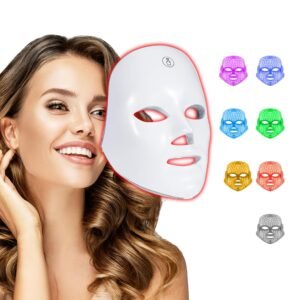 LED Face Mask Light Therapy – 7-in-1 Colors Facial Skin Care Mask for At-Home Use, Portable, Cordless & USB Rechargeable (White)