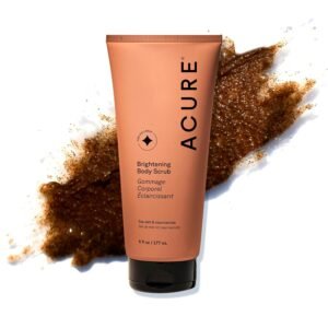 Acure Brightening Body Scrub – Exfoliating Body Scrub with Sea Salt, Scrubber for Men & Women to Smooth Sensitive Skin & Remove Dead Skin Cells, Exfoliator with Clay & Niacinamide Extract – 6 fl oz