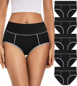 Womens Cotton Mid High Waisted Underwear Comfort Panties 5 Pack Briefs