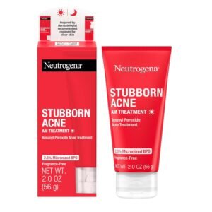Neutrogena Stubborn Acne AM Face Treatment with 2.5% Micronized Benzoyl Peroxide Acne Medication, Oil-Free Daily Facial Treatment Reduces Size & Redness of Breakouts, Paraben-Free, 2.0 oz | 2.5%