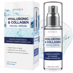 Skin 2.0 Hyaluronic Acid & Collagen Face Serum – Dermatologist Tested, Skin Tightening, Hydrating – Anti-Aging, Clean Beauty, Cruelty-Free Korean Skincare for All Skin Types – 1.69 Fl oz