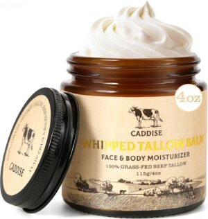 Whipped Beef Tallow for Skin – 100% Grass-Fed Handmade Cream Moisturizer for Face & Body, Natural with Honey, Shea Butter, Jojoba Oil, Non-Greasy, Nourishing for Men, Women, Kids, 4 Oz