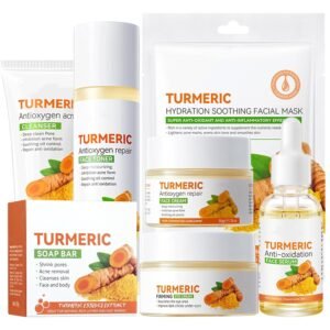Turmeric Skin Care Set, 11 Pcs Turmeric Skin Care Kit, Skincare Set with Turmeric Face Wash, Turmeric Soap, Toner, Face Serum & Face Cream, Eye Cream, Mask, Facial Kits for Women Mens